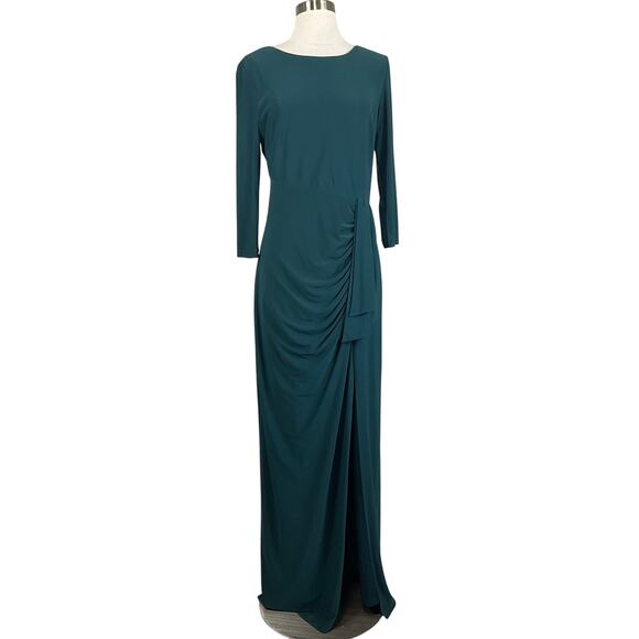 XSCAPE Long Sleeve Column Evening Gown Green Size 12 Thigh Slit Formal Dress - Picture 1 of 14
